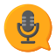 Orange circle with a blue microphone icon in the center.