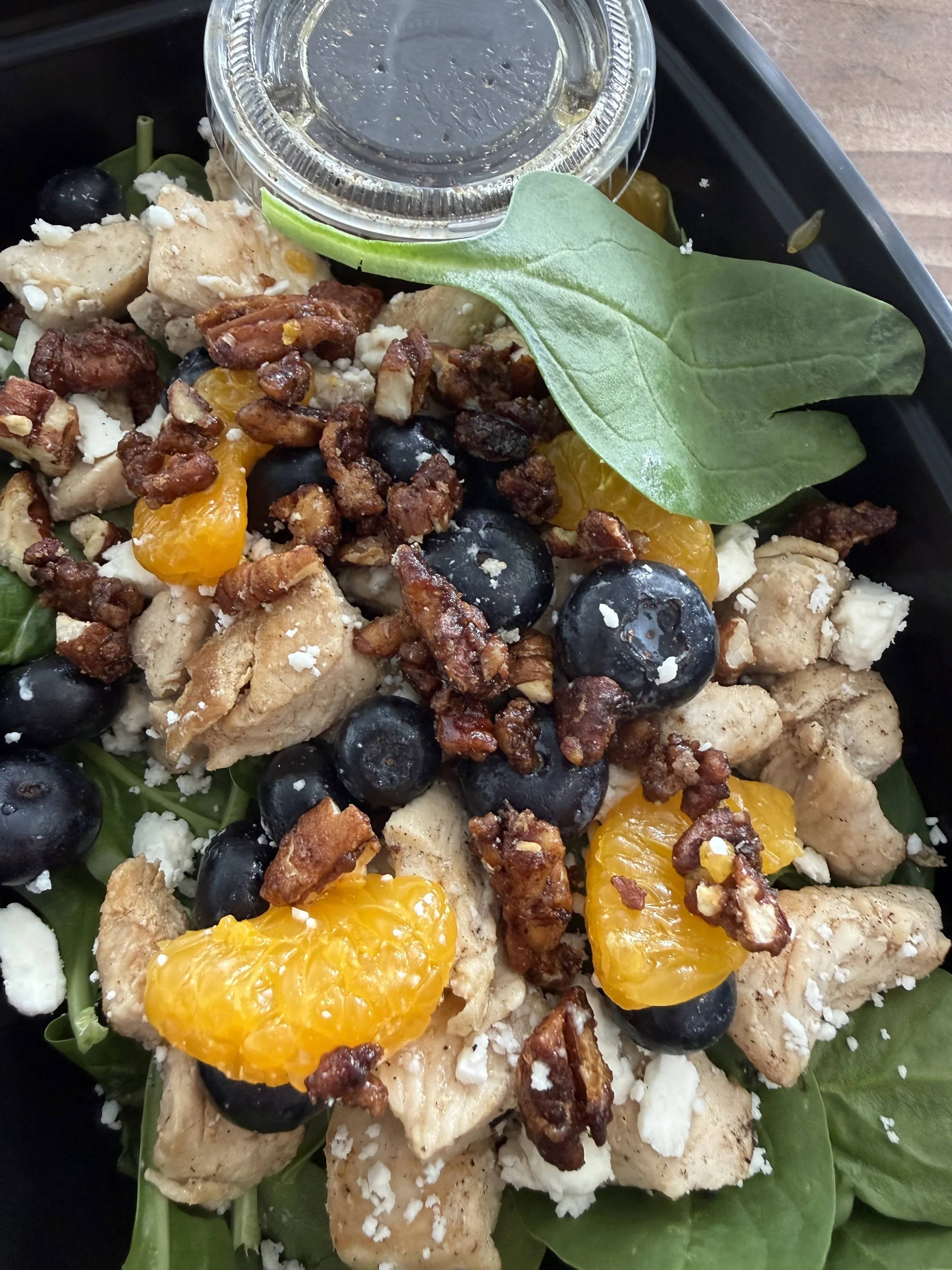 Chicken, Blueberry, Mandarin Spinach Salad