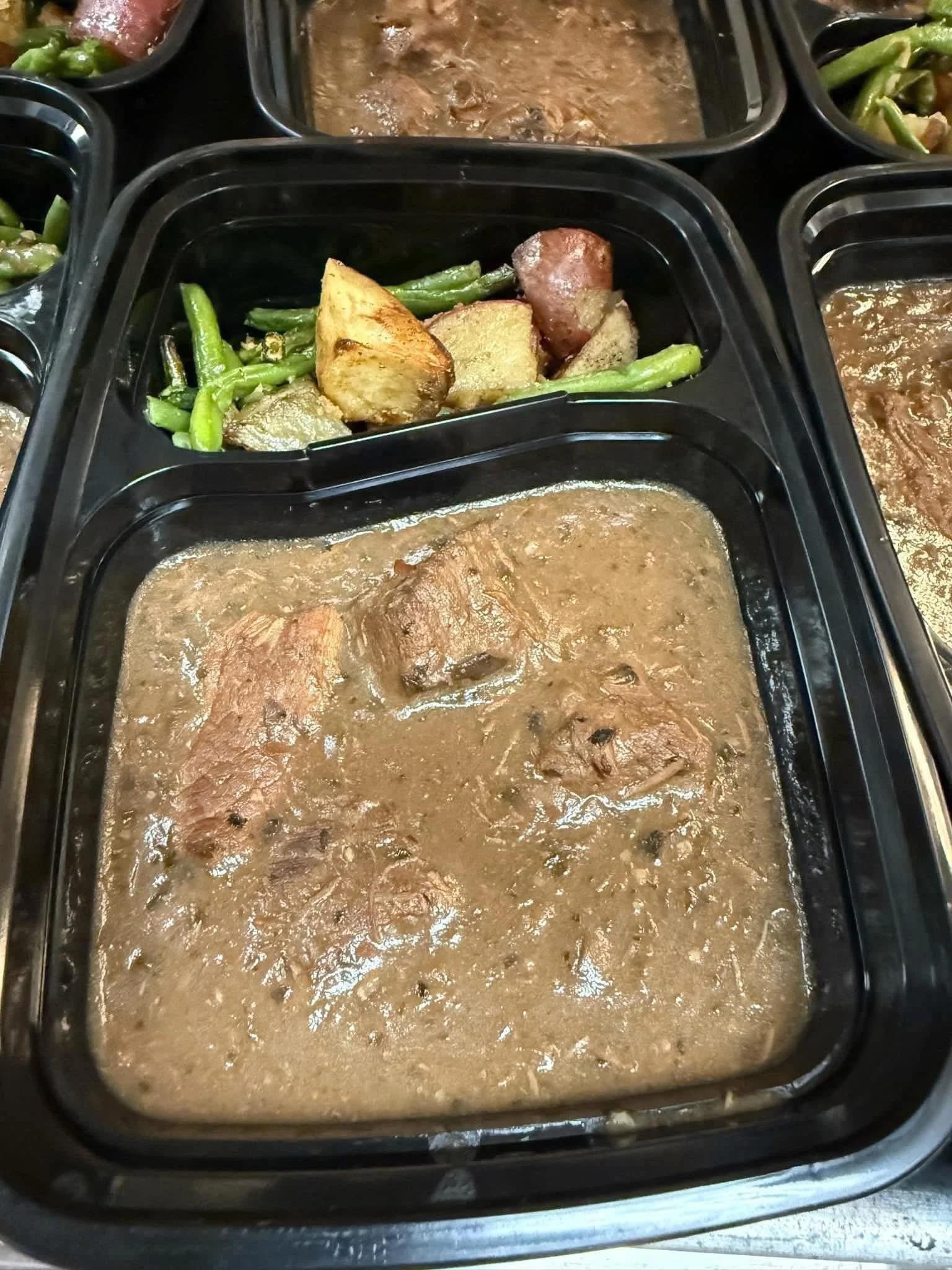 Beef Tips & Gravy with Green Bean Potato Skillet