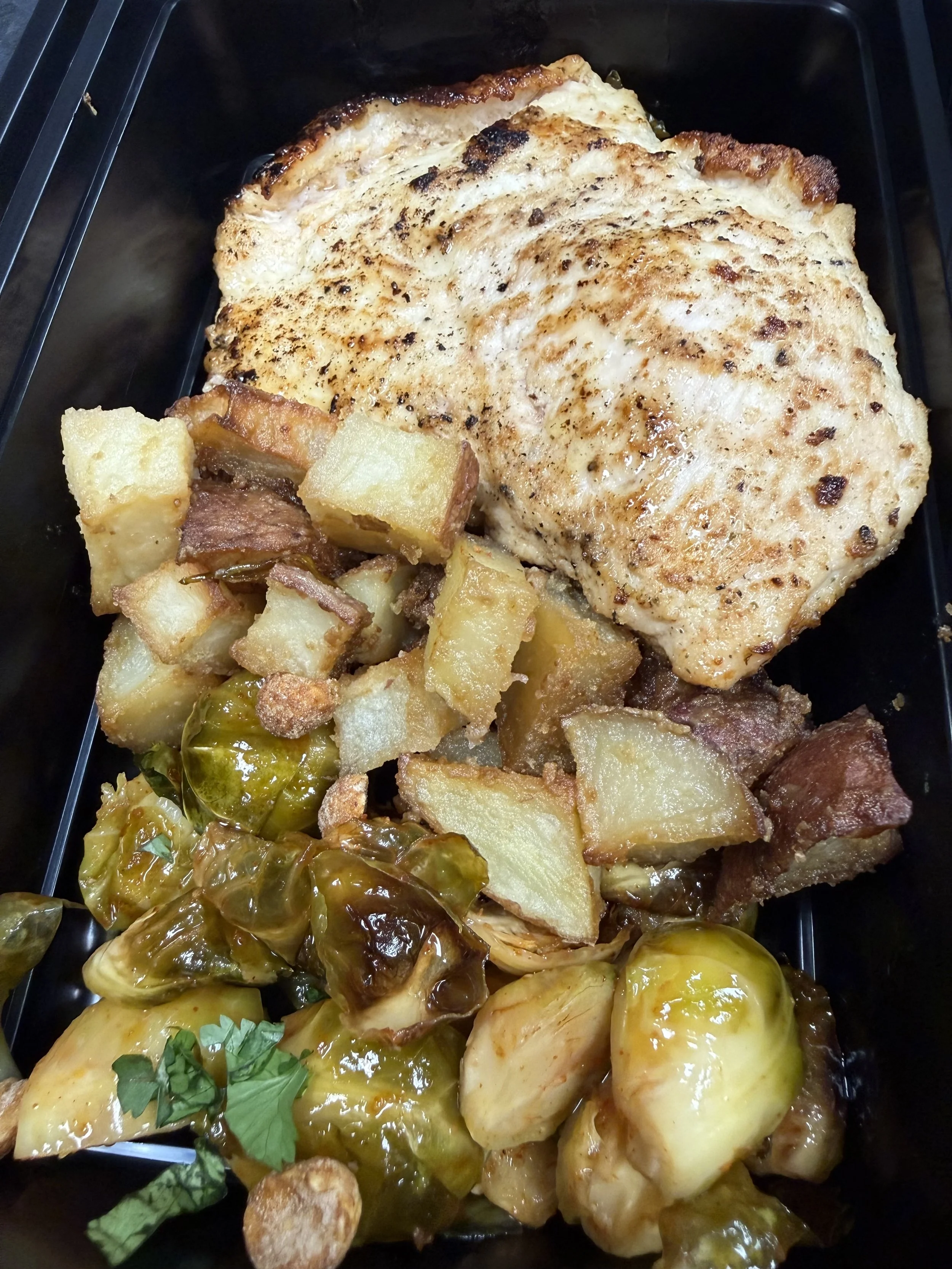 Chicken, Taters, & Sweet & Spicy Brussels Sprouts