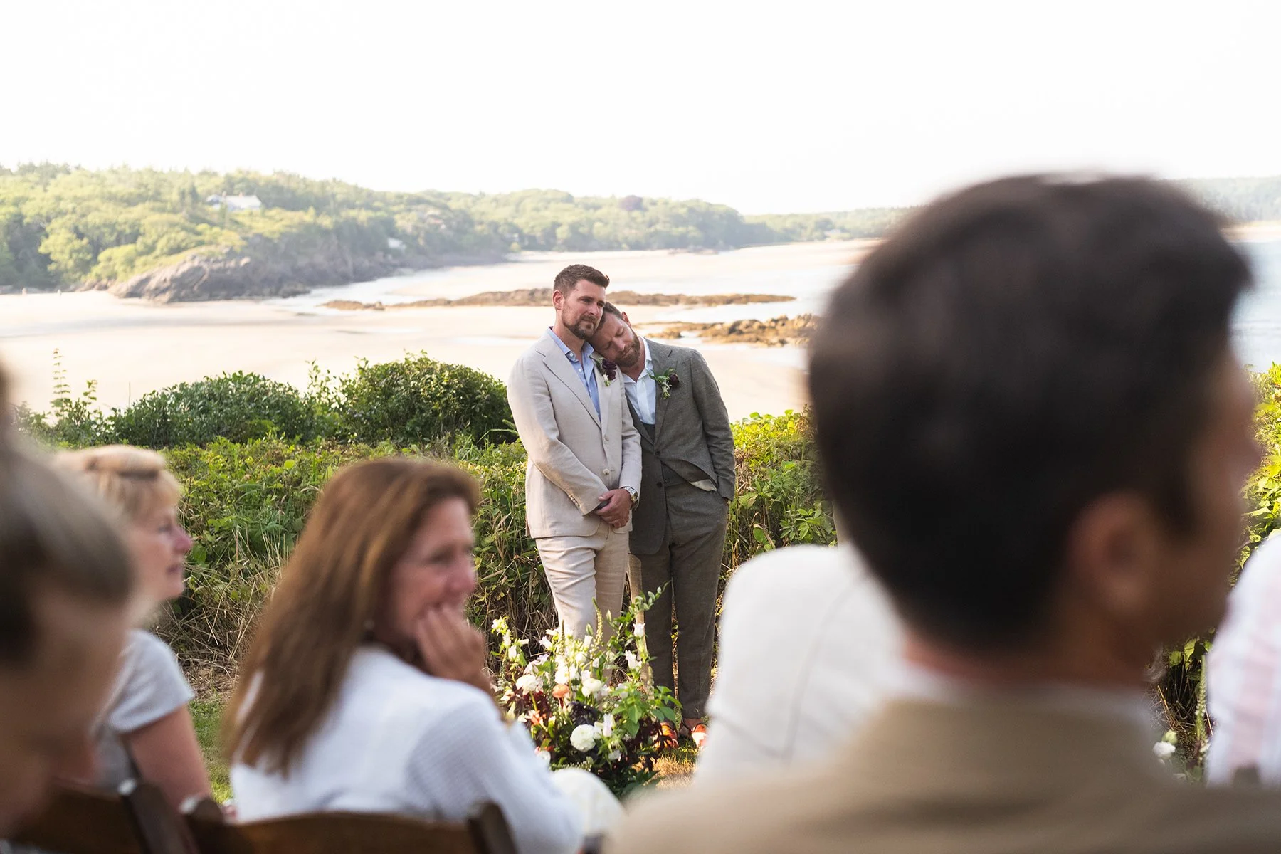 Documentary wedding in Maine of a gay couple during the ceremony