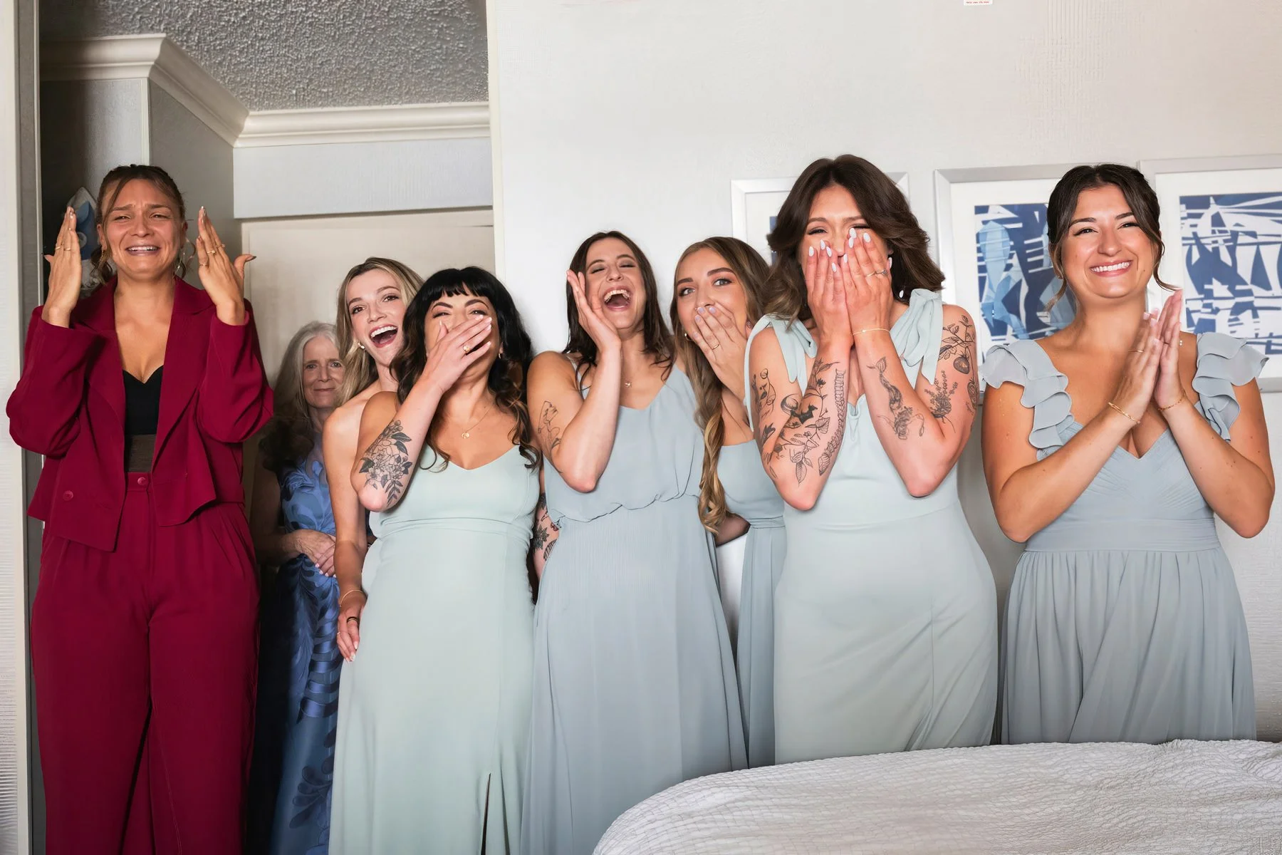 Documentary wedding photography in Boston showing candid bridal party moment.