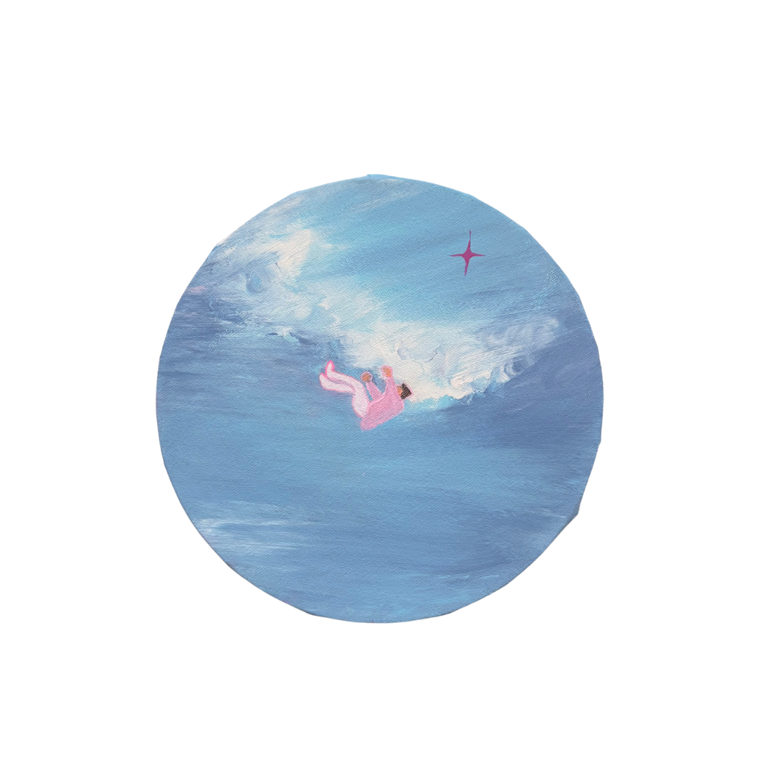 "¿Me proyecto acá, o me vuelvo a mi tierra?", Mixed media on canvas 