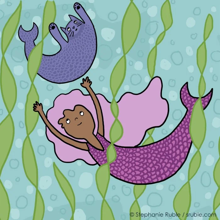 Childrens_MermaidPurrmaid700_Stephanie_Ruble_animal art_commissions_wall art_author illustrator_animal art_sequential art_Delaware