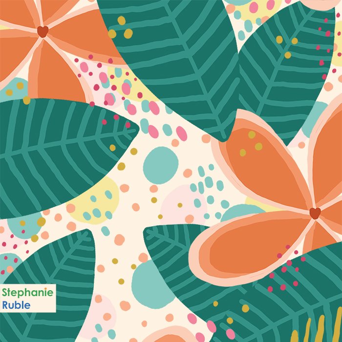 Licensing_TropicalFlowersLeaves700_Stephanie_Ruble_Patterns_Surface Pattern Design_floral art_ bird art_ cat art_greeting cards_animal art_childrens illustrations_colorful_New York