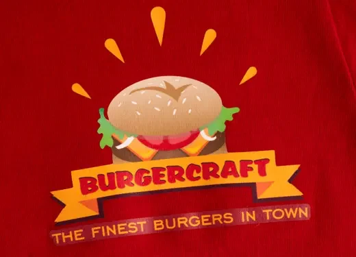 BurgerCraft logo on red background with a burger illustration and the slogan 'The Finest Burgers in Town'.