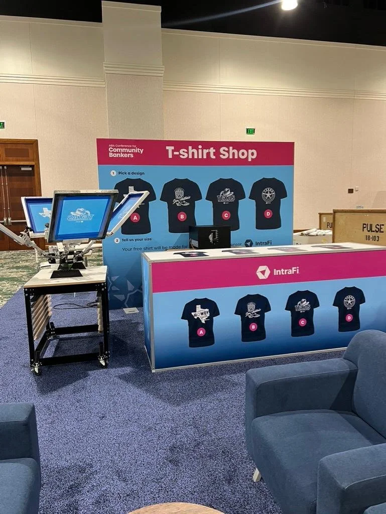 Live screen printing, trade show  printing booth