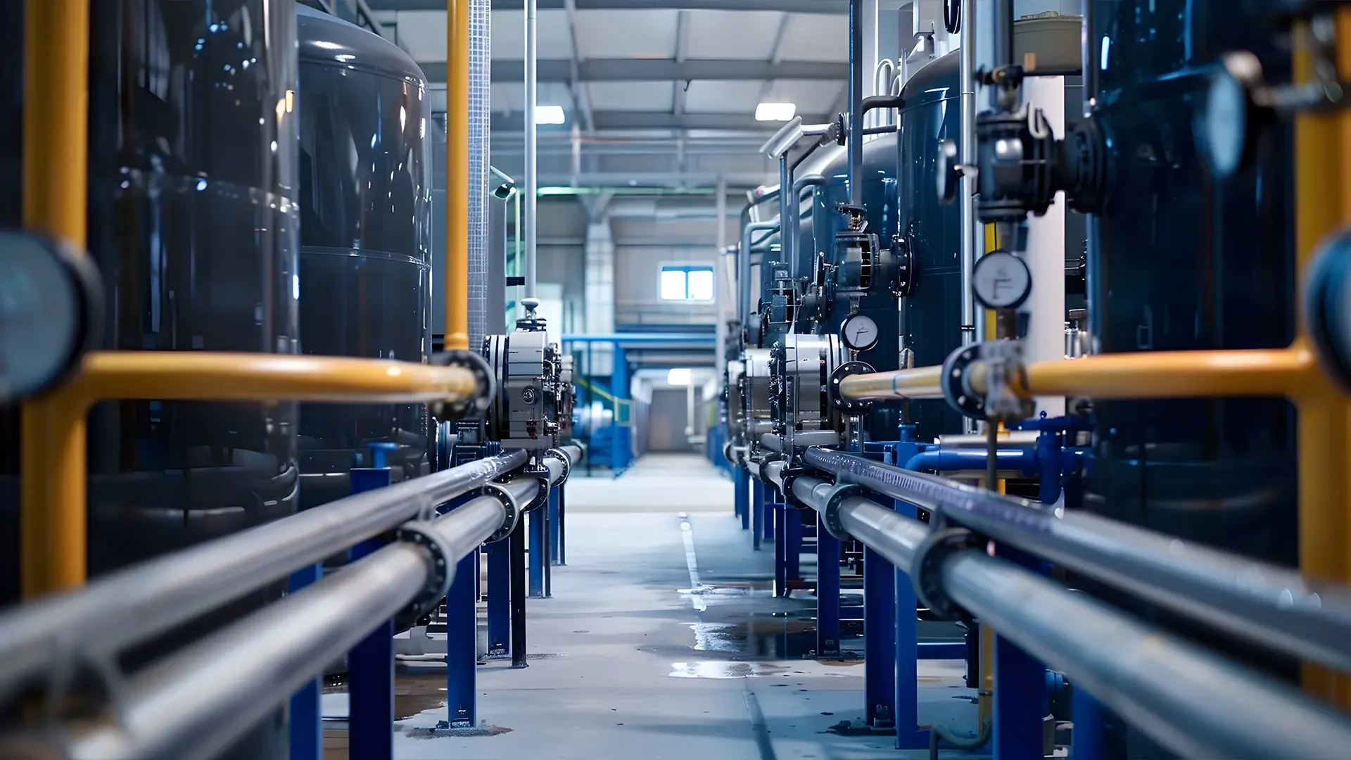 Industrial process facility with piping systems and equipment