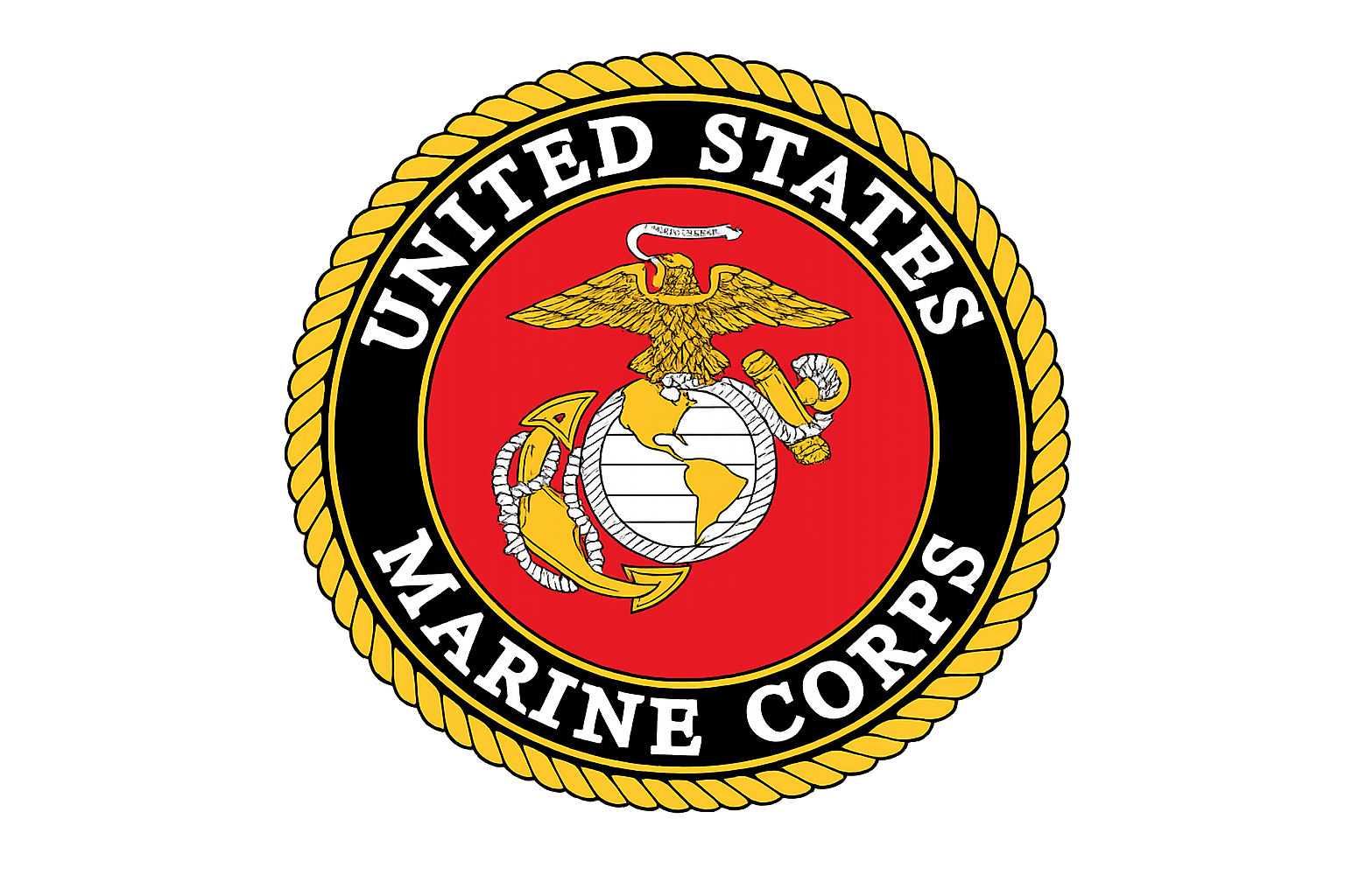 United States Marine Corps emblem featuring an eagle, globe, and anchor with the words 'United States Marine Corps' surrounding the emblem.