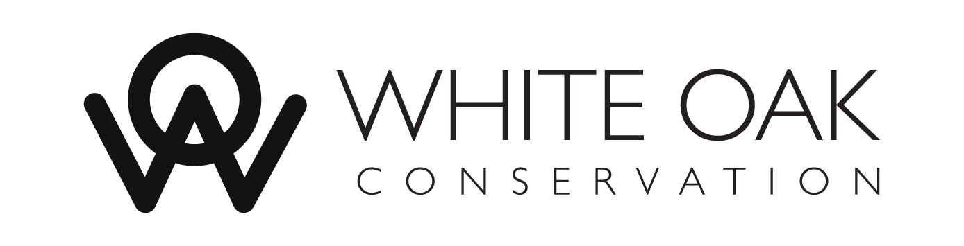 Logo of White Oak Conservation featuring stylized black initials 'W' and 'O' and the text 'WHITE OAK CONSERVATION' underneath.