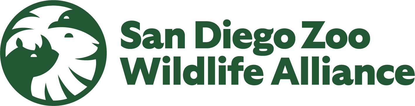 Logo of San Diego Zoo Wildlife Alliance with a circular graphic of a bear, a bird, and a fish in dark green.