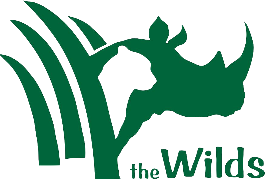 A stylized green rhinoceros head and plants with the text 'the Wilds'