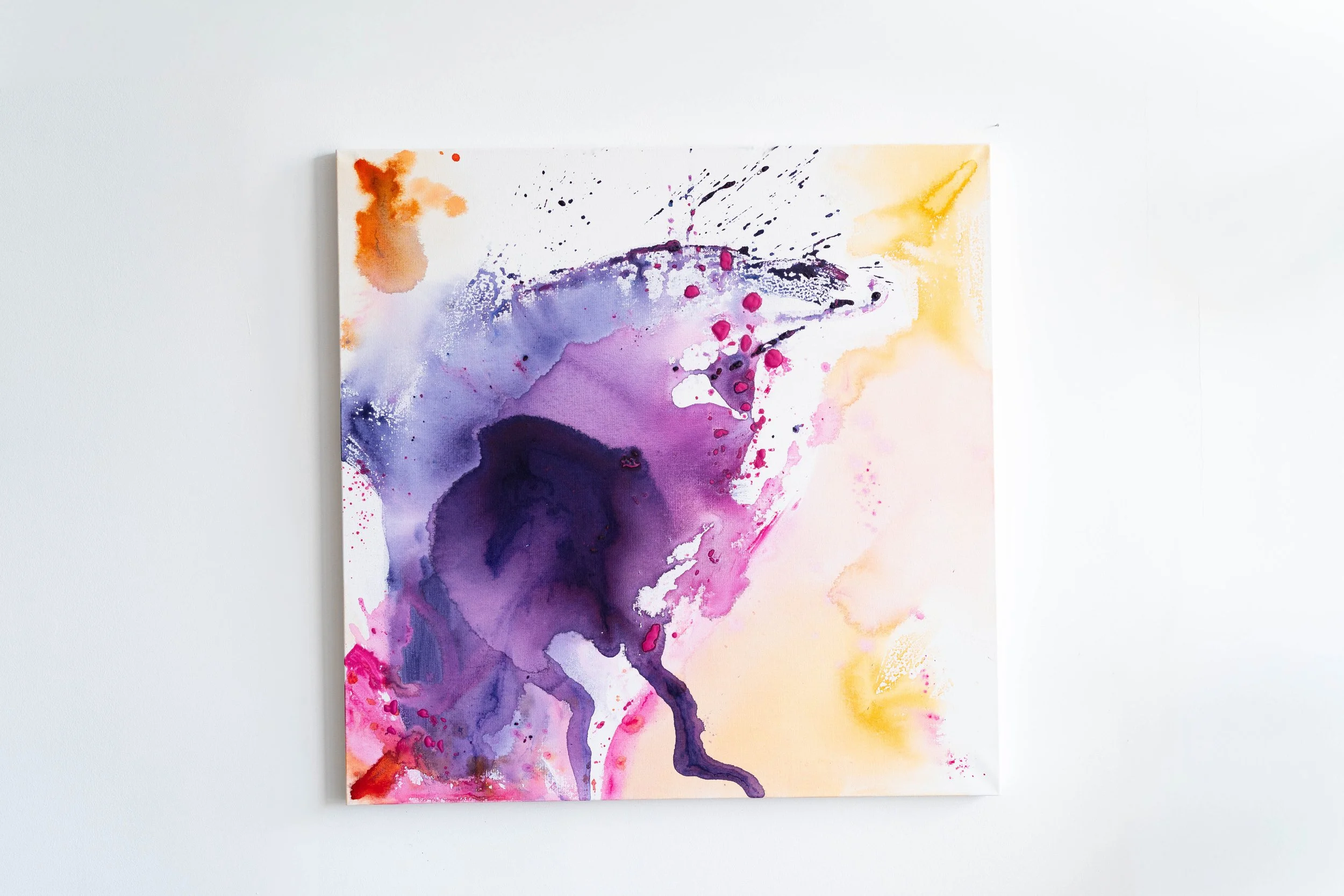 Abstract painting with flowing purple and pink tones and soft organic movement by Georgia Stathopoulos closer