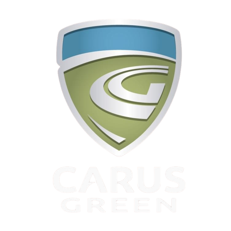 A logo of a shield with a stylized green G in the center and the words 'CARUS GREEN' underneath.
