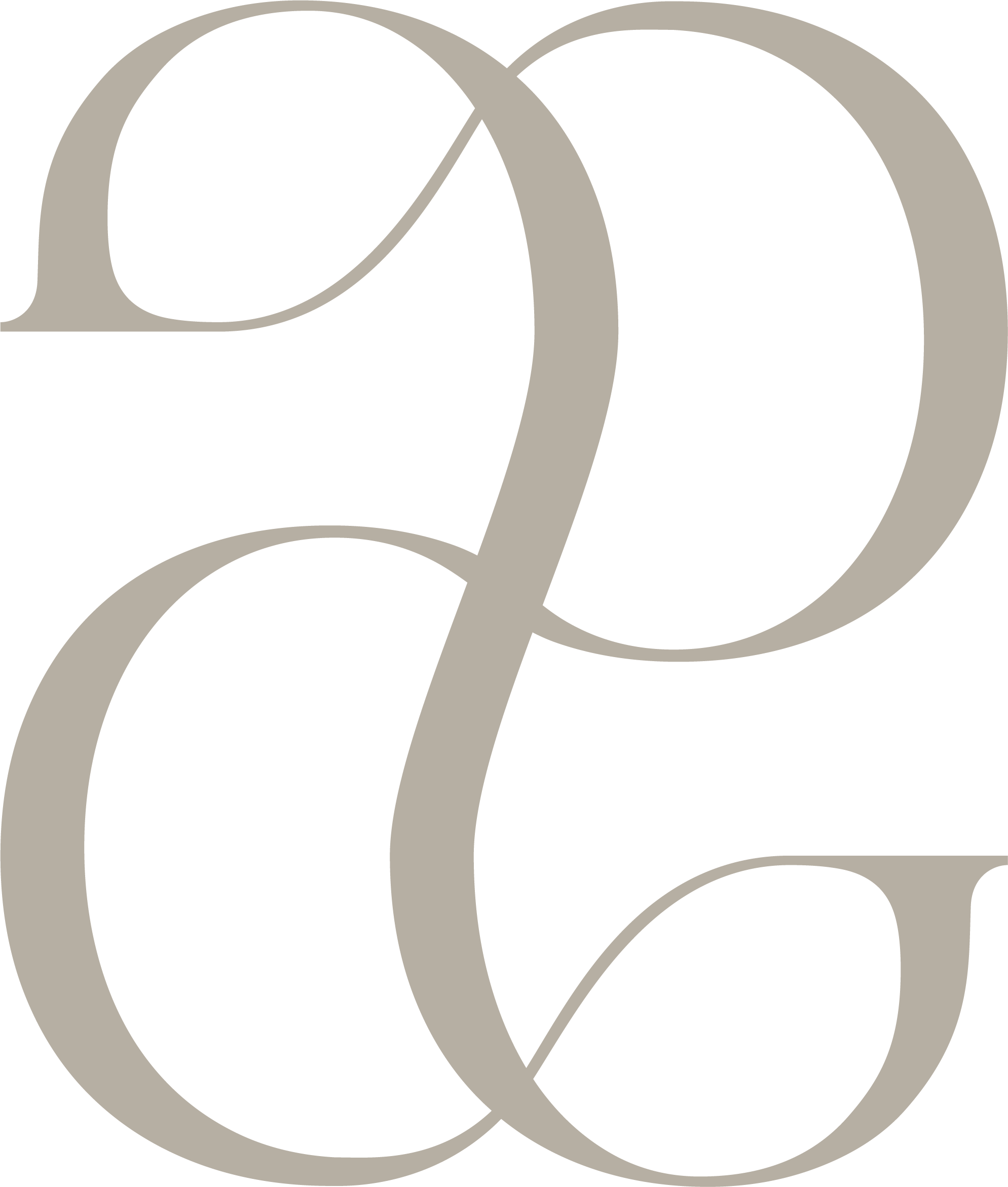 Close-up of a decorative, stone-coloured letters 'C' and 'G' intertwined in a modern, minimalist icon design.