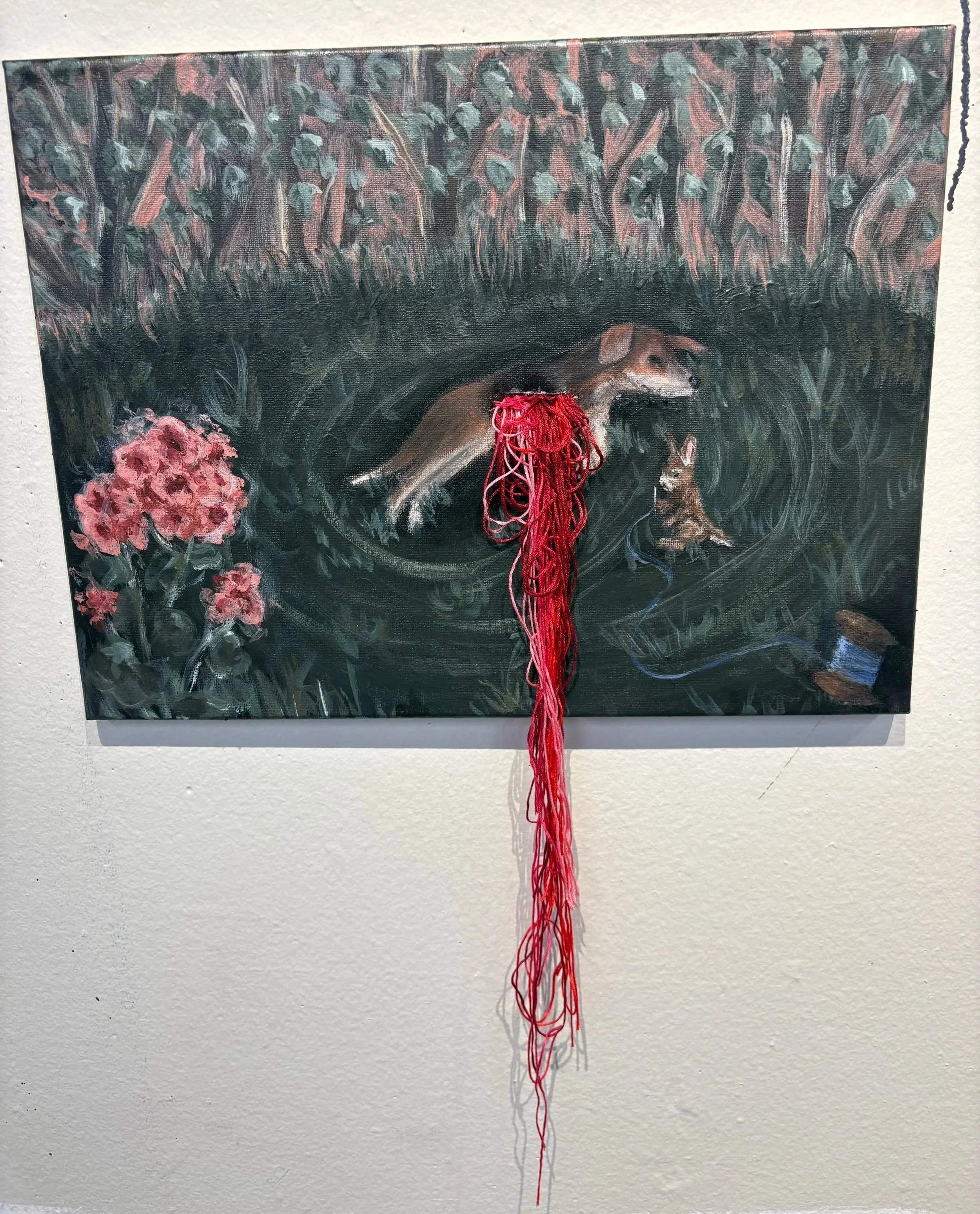 Hunter and Hunted - Acrylic and Embroidery Thread on Canvas