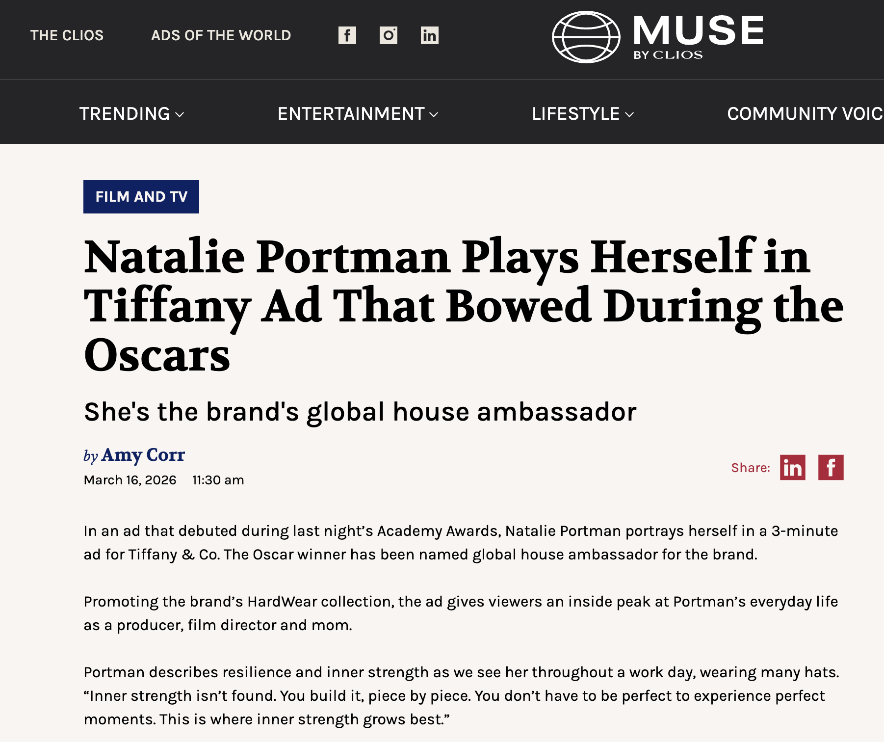 Natalie Portman Plays Herself in Tiffany Ad That Bowed During the Oscars — and we scored it! 