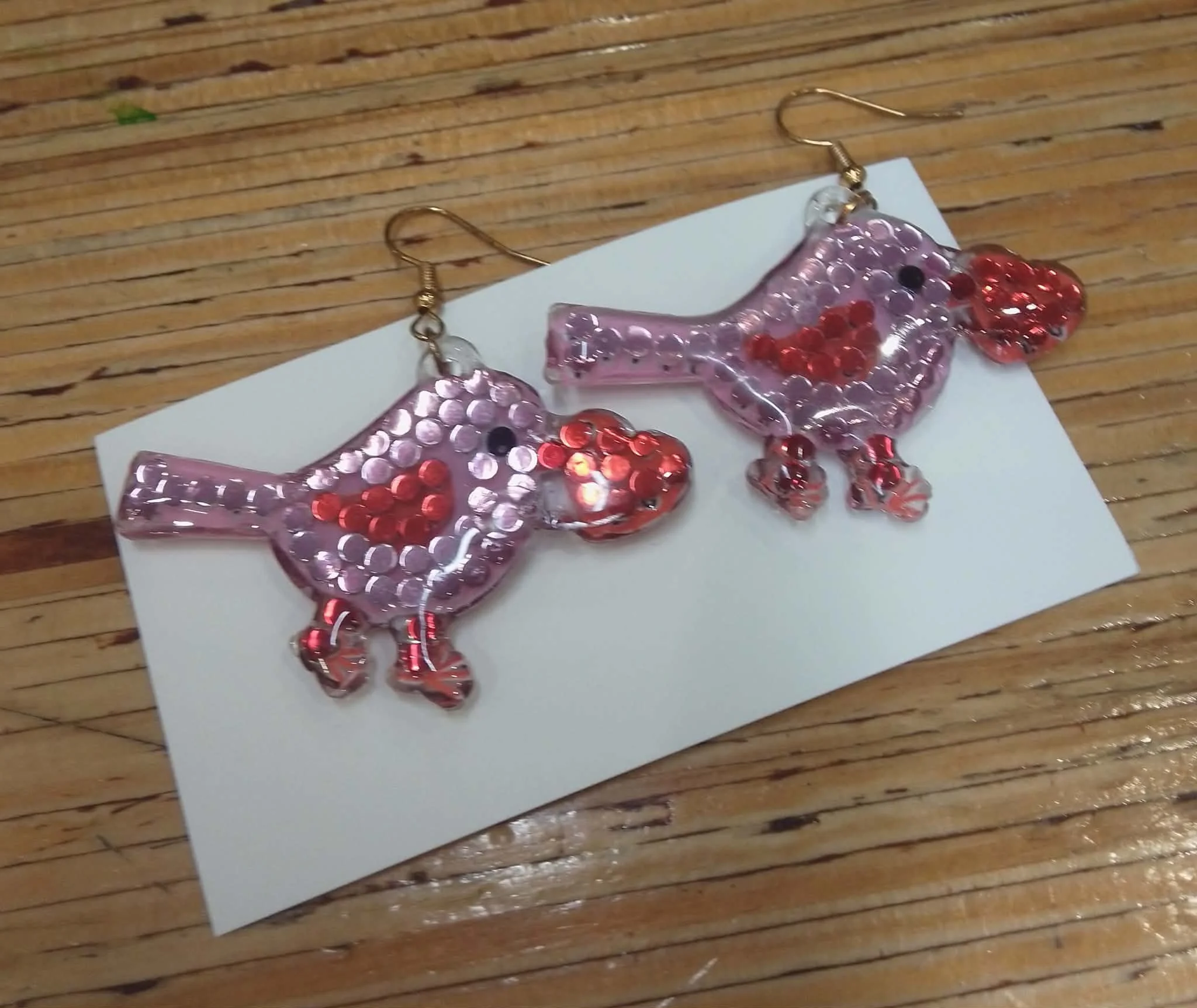 No. 91 - Bird Heart Diamond Art Earrings