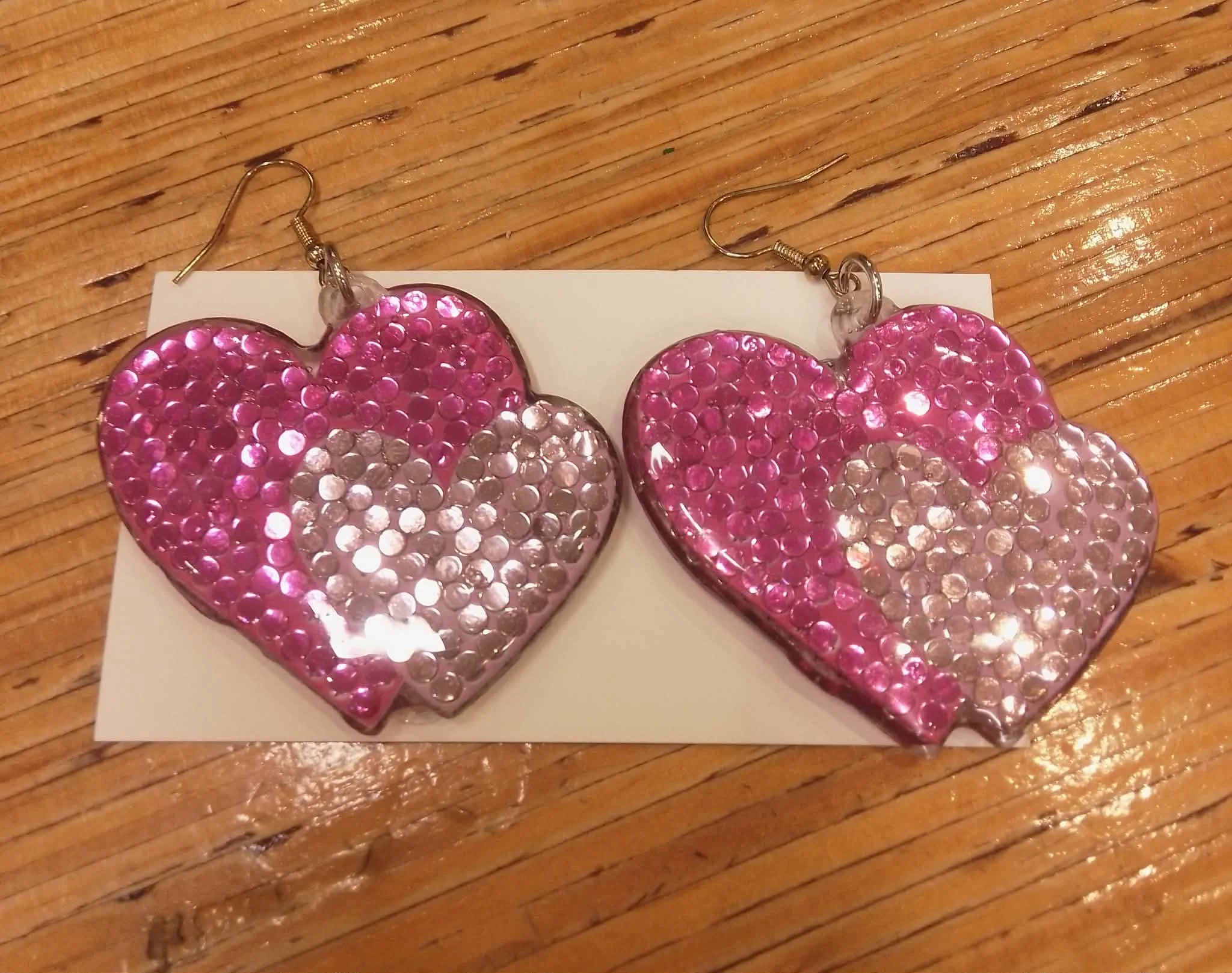 No. 84 - Pink Hearts Diamond Art Earrings