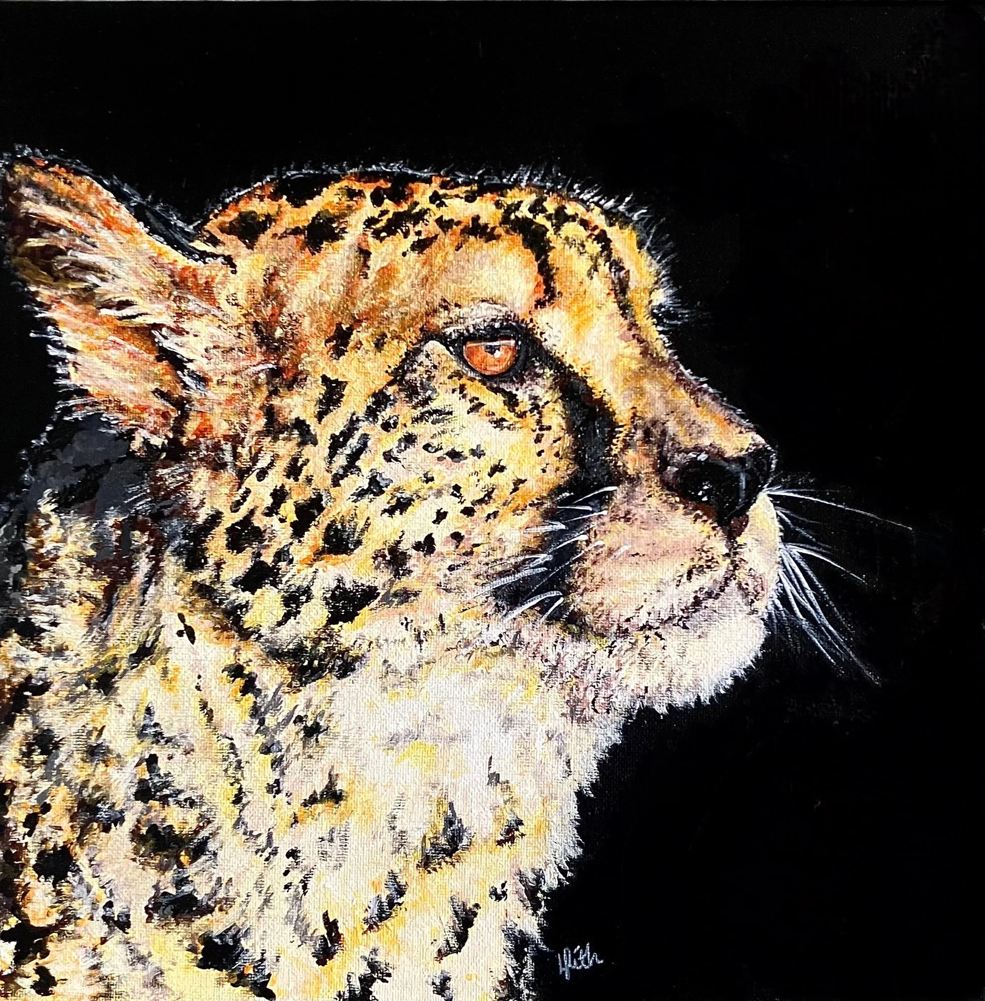 African cheetah artwork created using colourful acrylic paint. This cheetah painting was created as part of the 'Step into Africa' series by Australian artist Louise Frith.