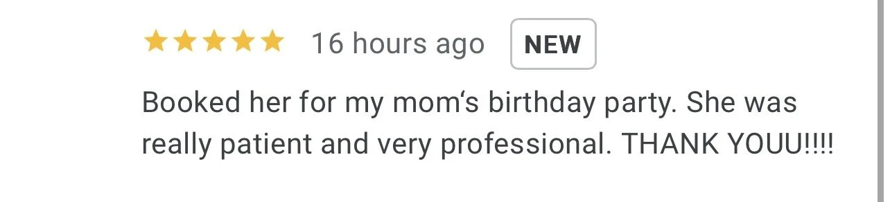 Five-star review for Motion 360 Digital Photo Booth Rentals in New Orleans praising professional service for a birthday party