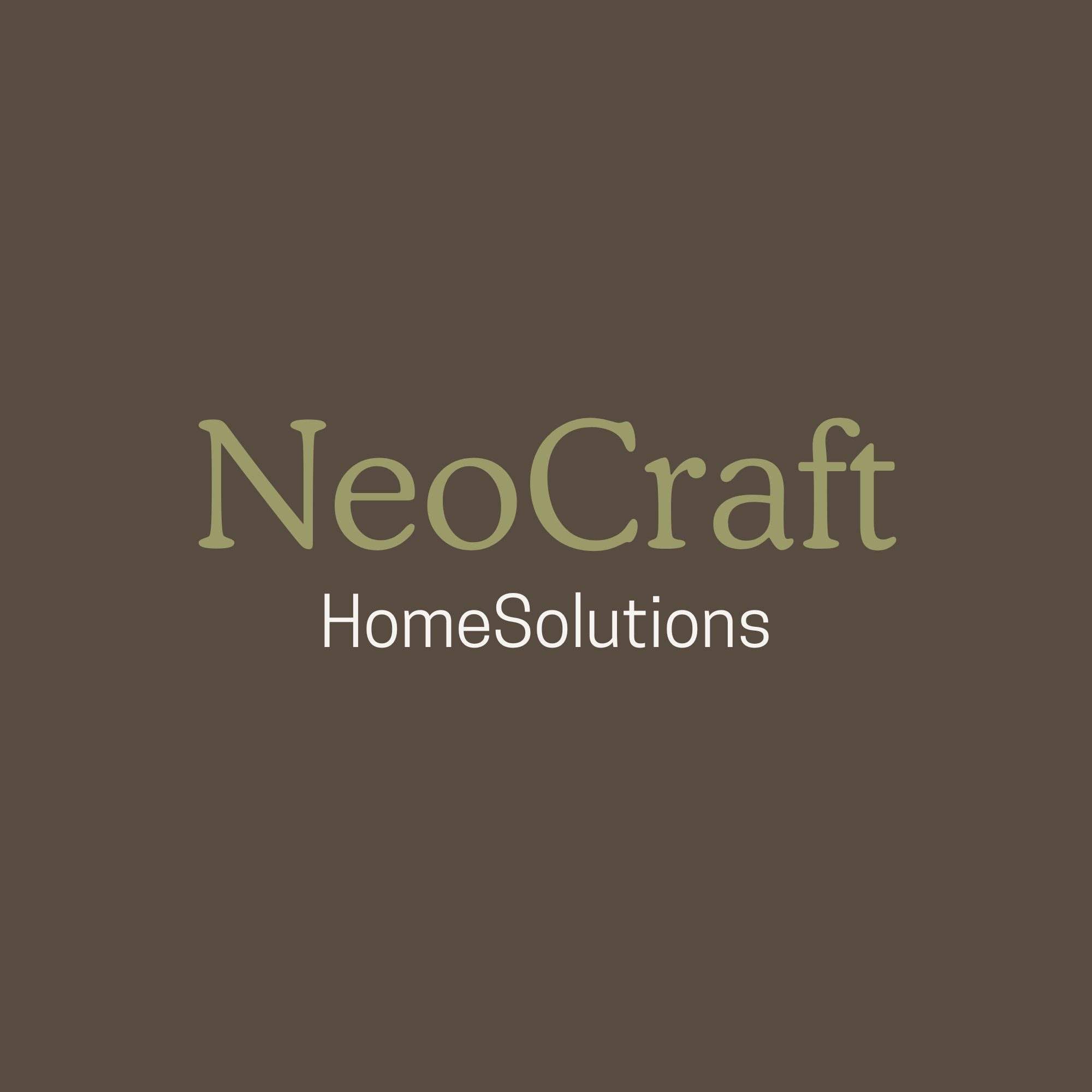 Logo for NeoCraft HomeSolutions with brown background and green and white text.