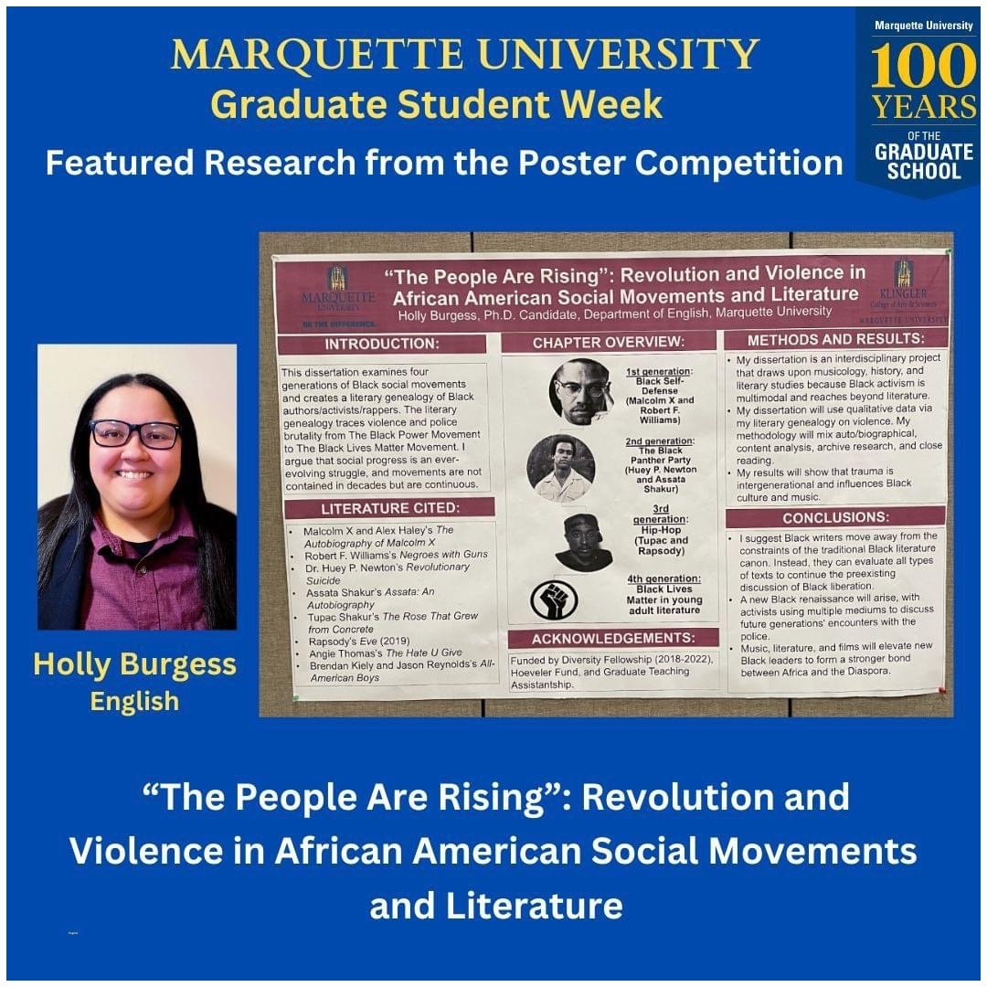 Holly E. Burgess being featured in Marquette University Graduate Student Week for her poster presentation entry into the Funded Research from the Poster Competition