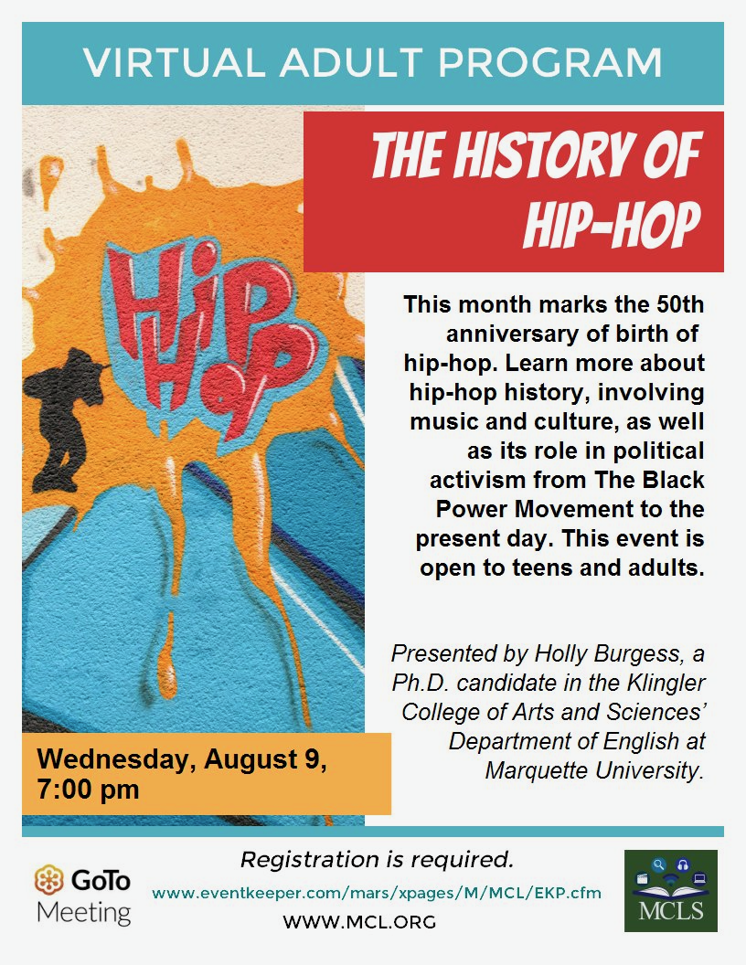 Event Flyer for "The History of Hip Hop" lecture at Mercer County Public Library