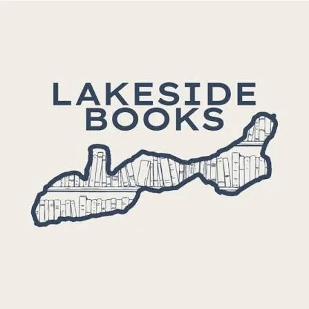 Lakeside Books logo featuring an outline of a lake with books integrated into the shape.