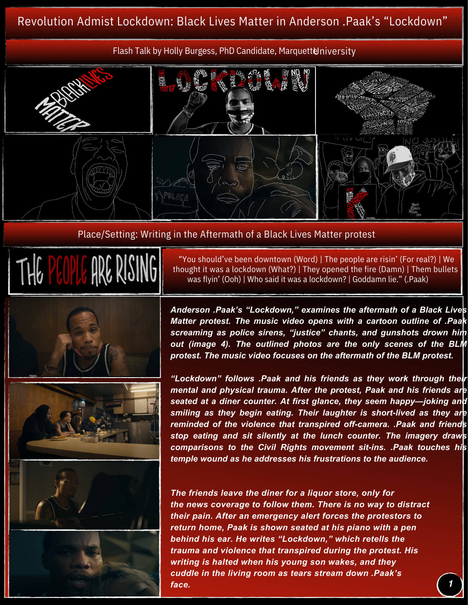 Academic poster about teaching Anderson .Paak's music video "Lockdown" about the Black Lives Matter Movement.