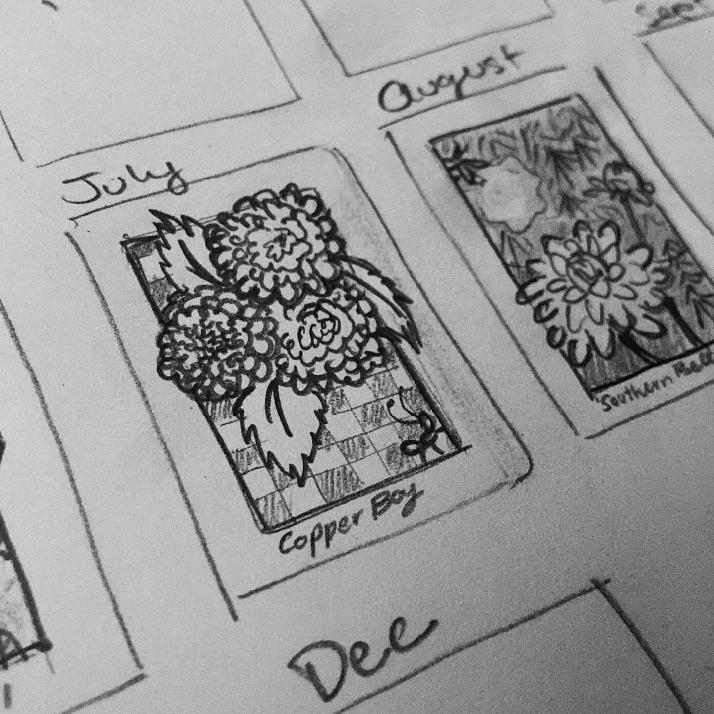 In the spirit of a slow #saturday, I&rsquo;m spending this Monday evening on a hobby&mdash;sketching! I am working on a concept that popped into my brain while trying to fall asleep one night last week, and no surprise&mdash;there are #dahlias involv