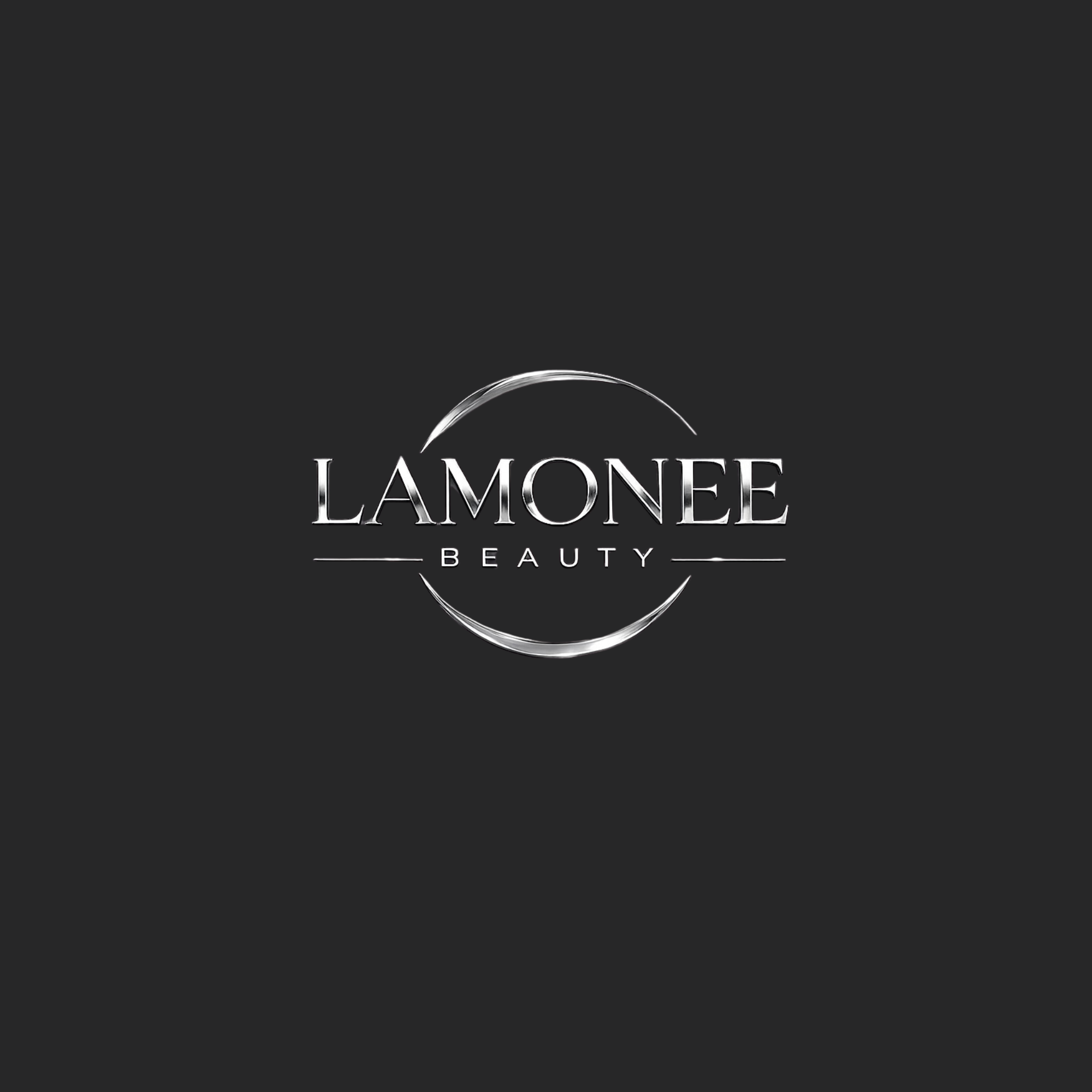 Lamonée Beauty logo with silver text on a black background