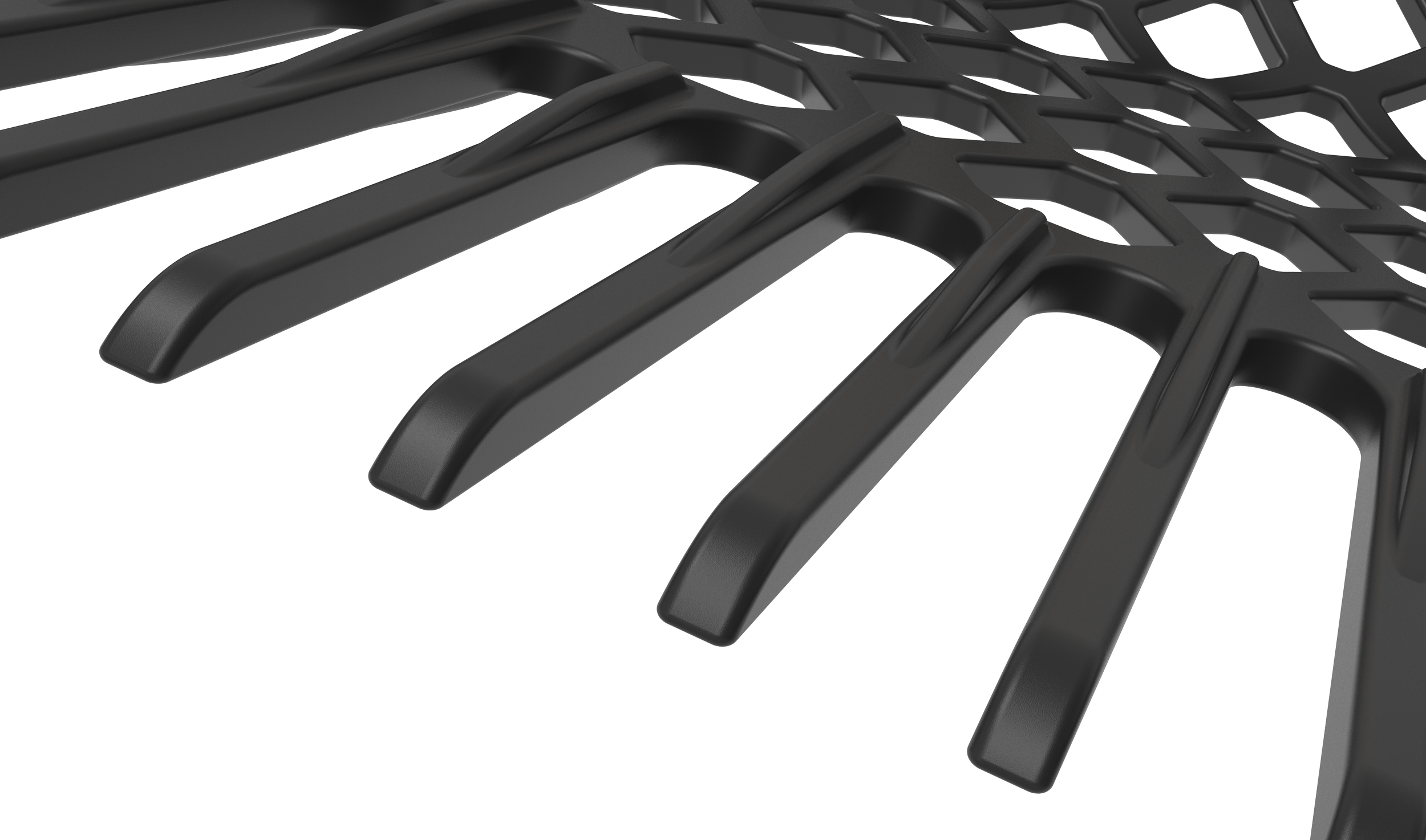 lose-up of Hexforx manure fork head showing reinforced tines and grid structure.