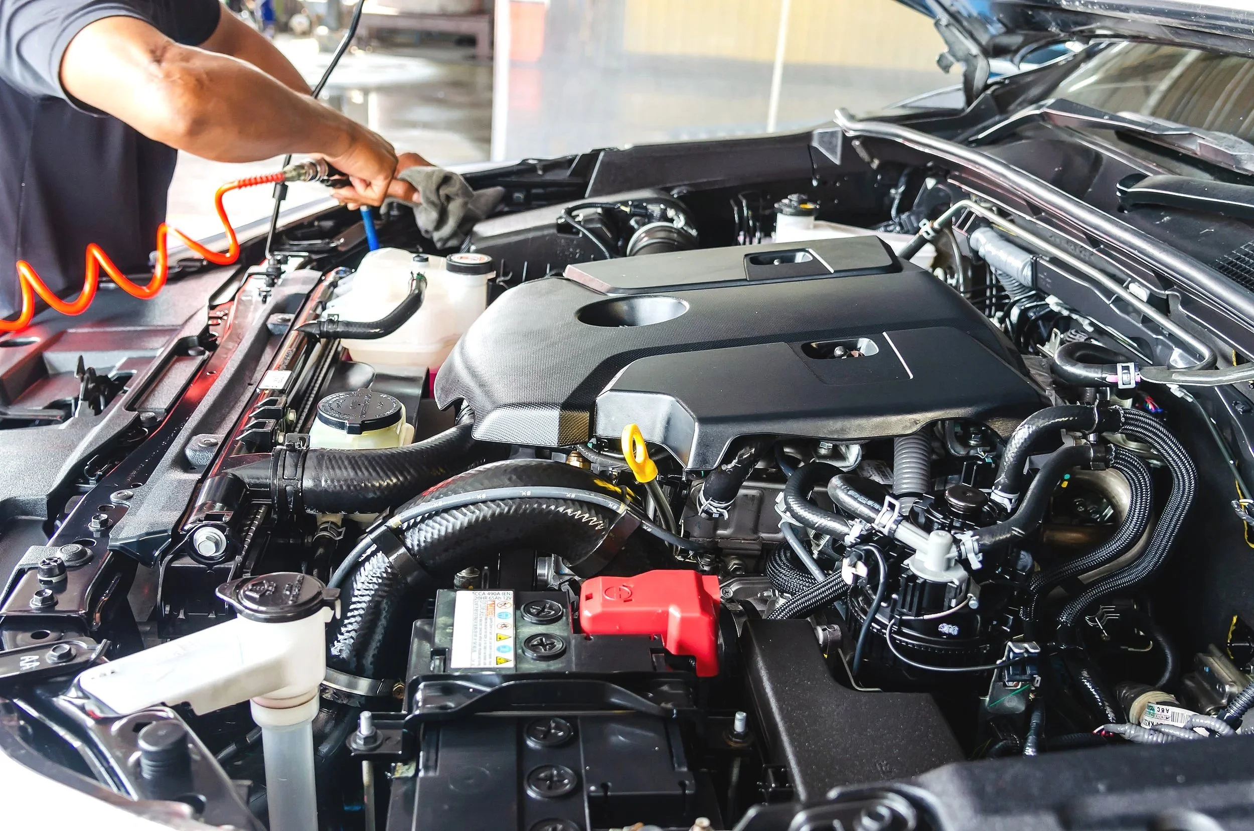 Mechanic working on engine