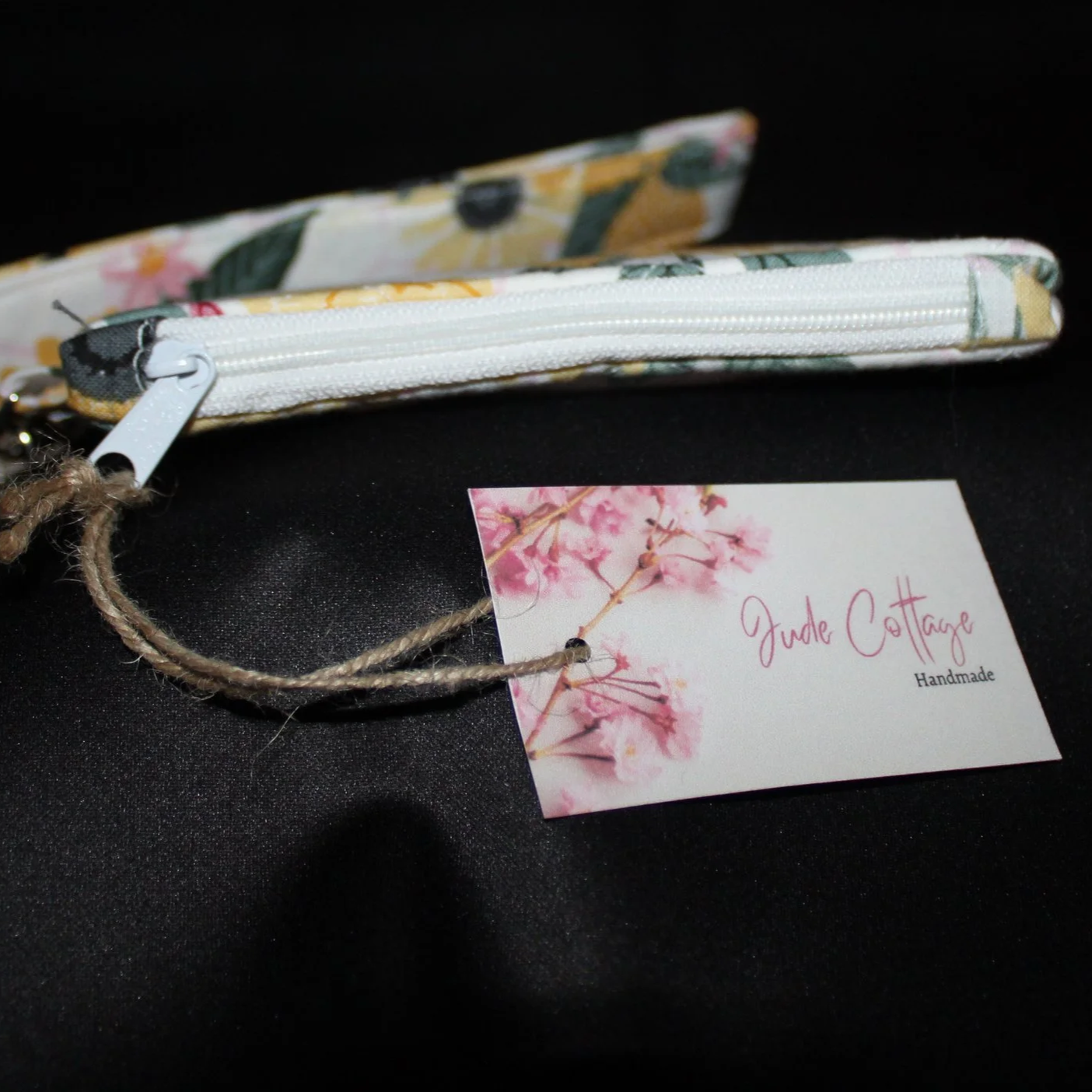 Top view of the Honeycomb Sunflower Keychain Wallet showing zip enclosure.