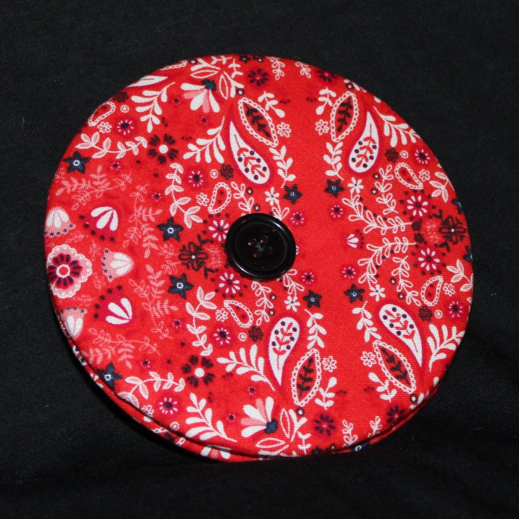 Front view of the Freedom Red Card Holder featuring red, white, and navy paisley print fabric.