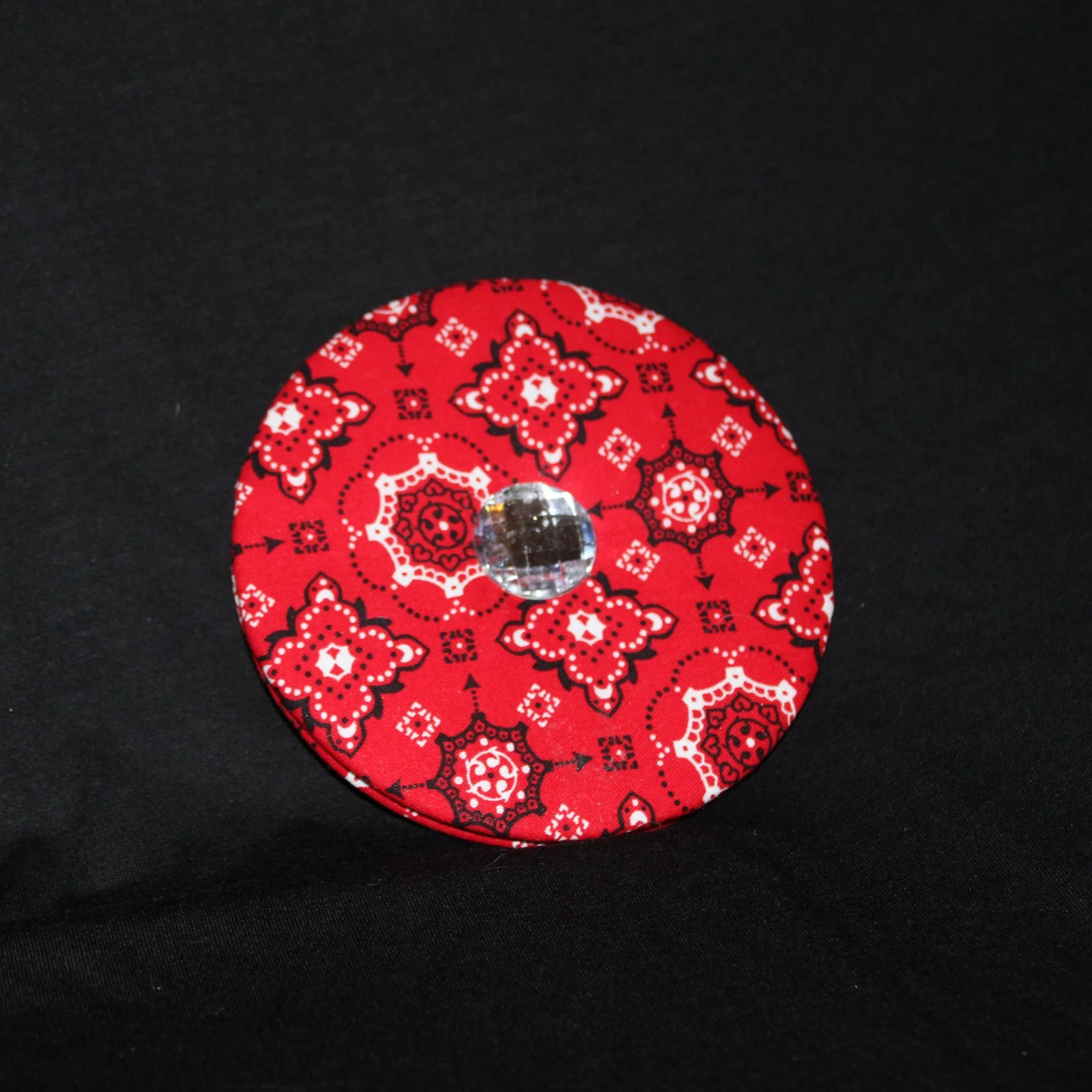 Front empty view of the Red Diamond Card Holder featuring red bandana inspired fabric.