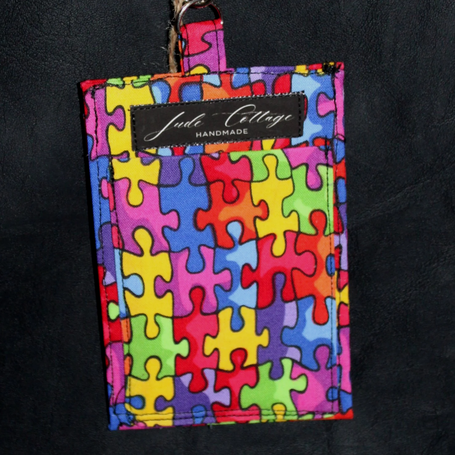 Up close back view of the Autism Badge holder showing the slip pocket.