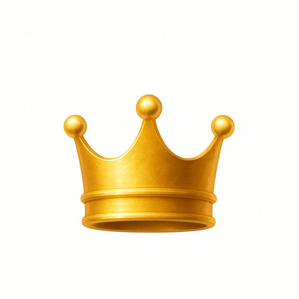 Digital image of a gold crown with three rounded points, set against a white background.