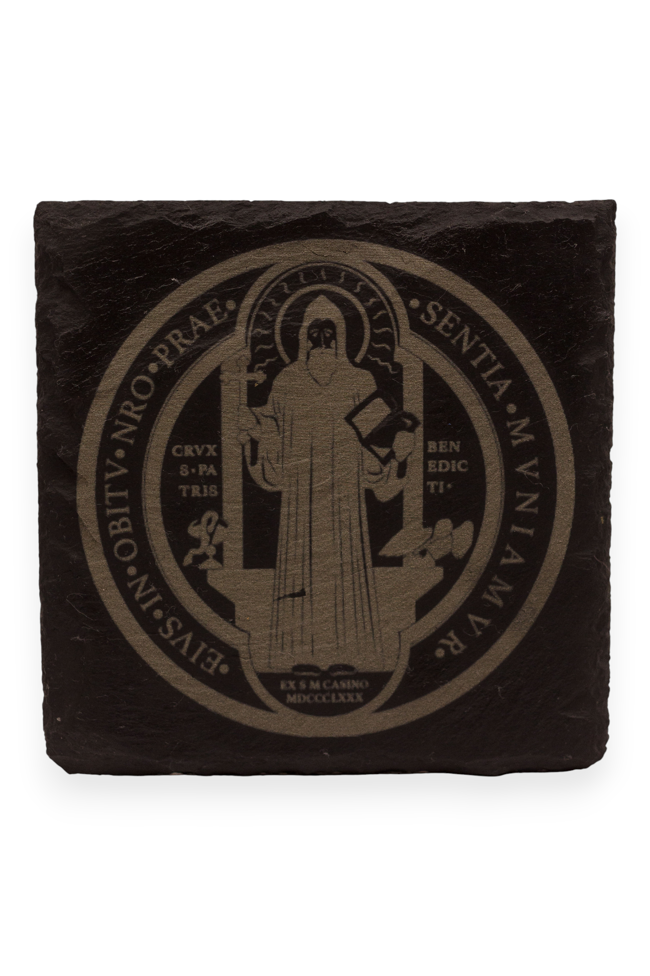 Slate Coaster | St. Benedict Medal (Front of Medal)