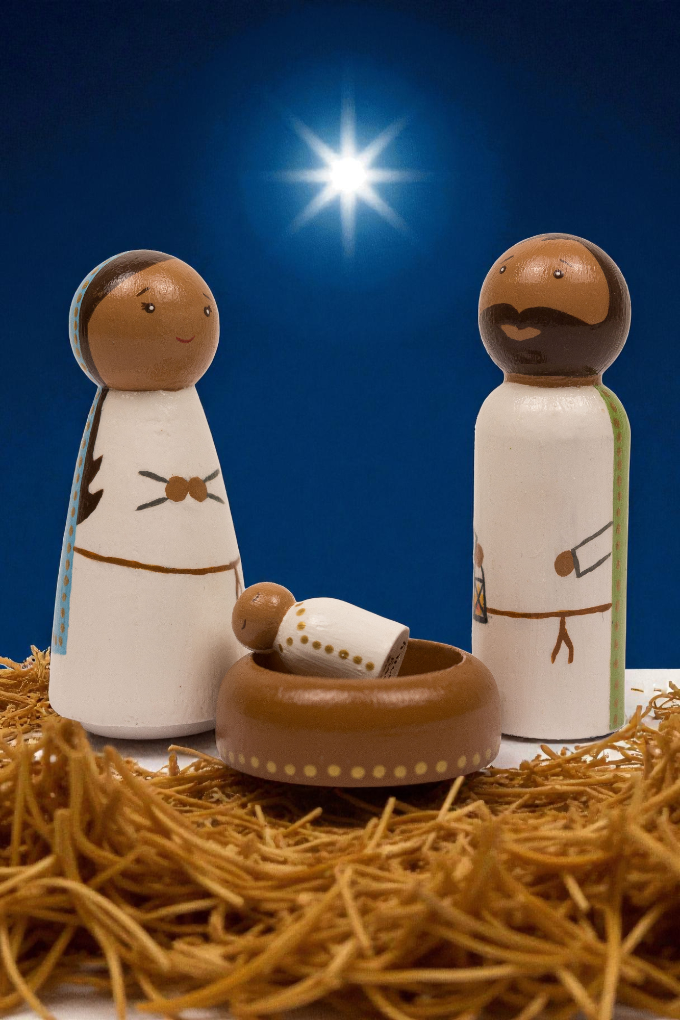 Wooden Peg Dolls | The Holy Family Nativity Set