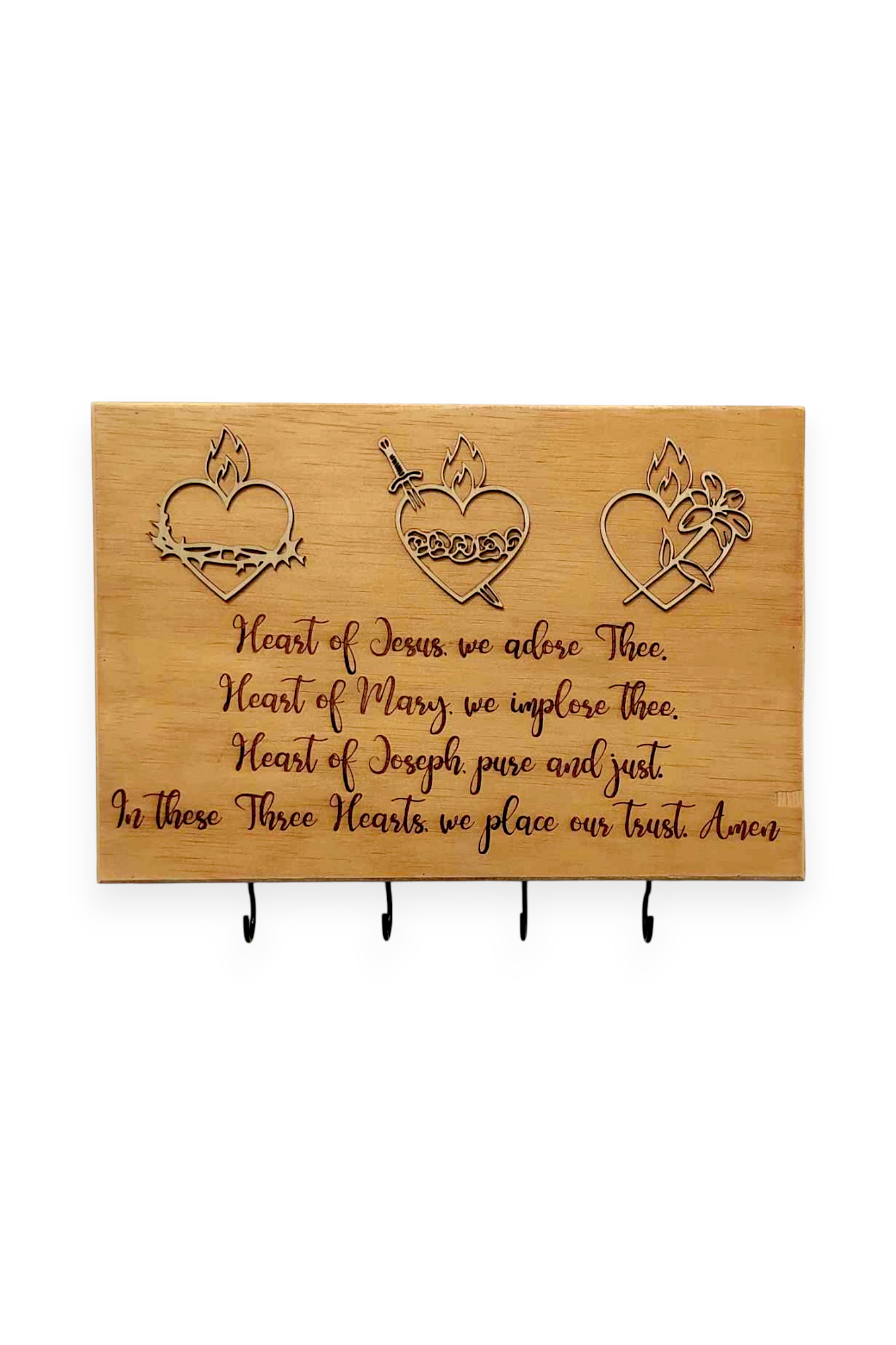 Engraved Rosary Hanger | Three Hearts