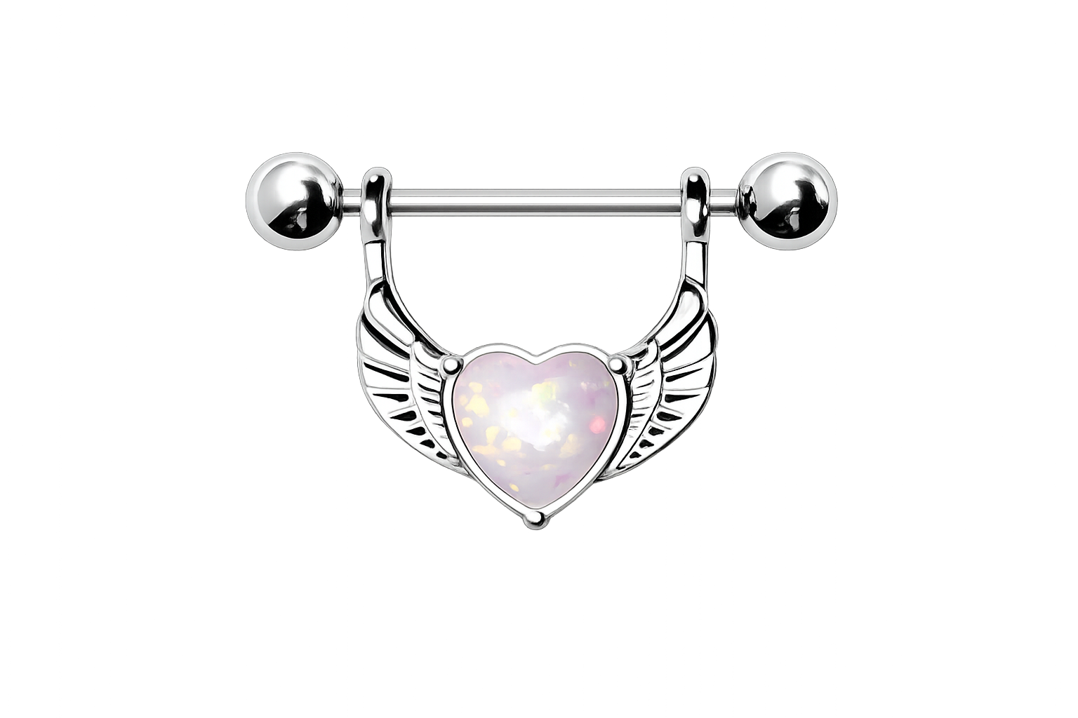 Opal Heart & Wings Nipple Ring Pair/Set of 2