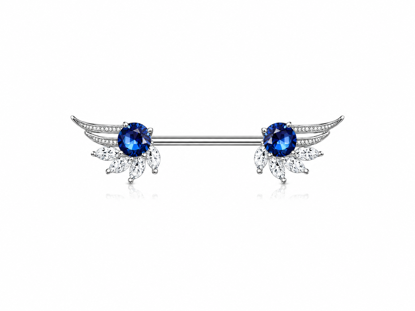 Blue Gem Angel Winged Nipple Barbell Pair/set of 2