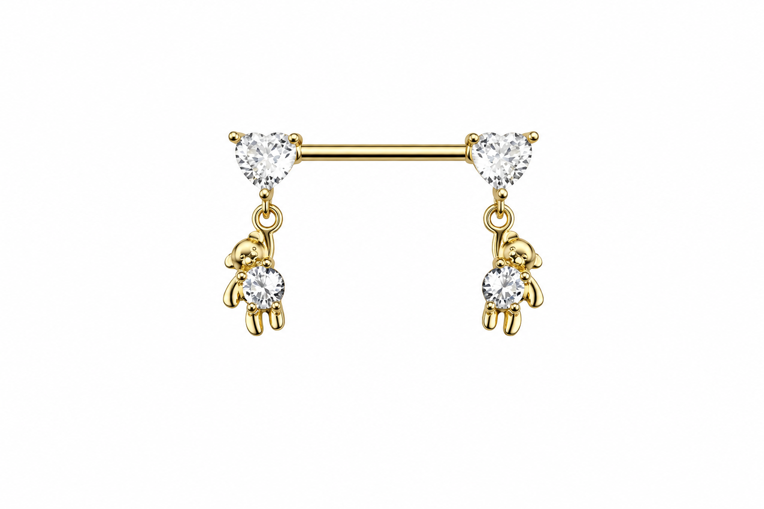 Gold-Toned Hanging Teddy Bear Nipple Barbell Pair/Set of 2