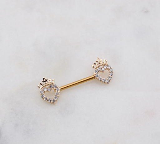 Crowned Heart Zircon Nipple Barbell Pair/set of 2