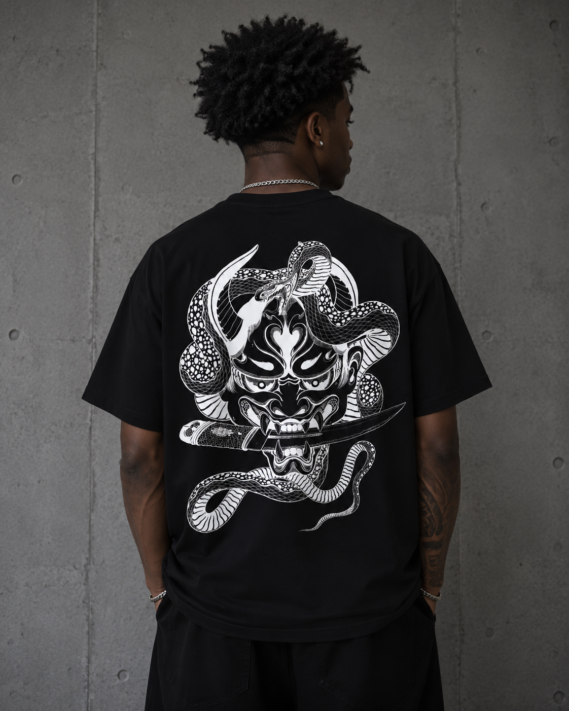 Inkfamous Trad Logo UniMask Snake Black T