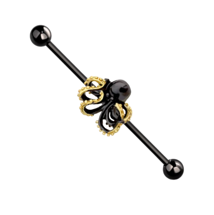Black & Gold Octopus Industrial Barbell