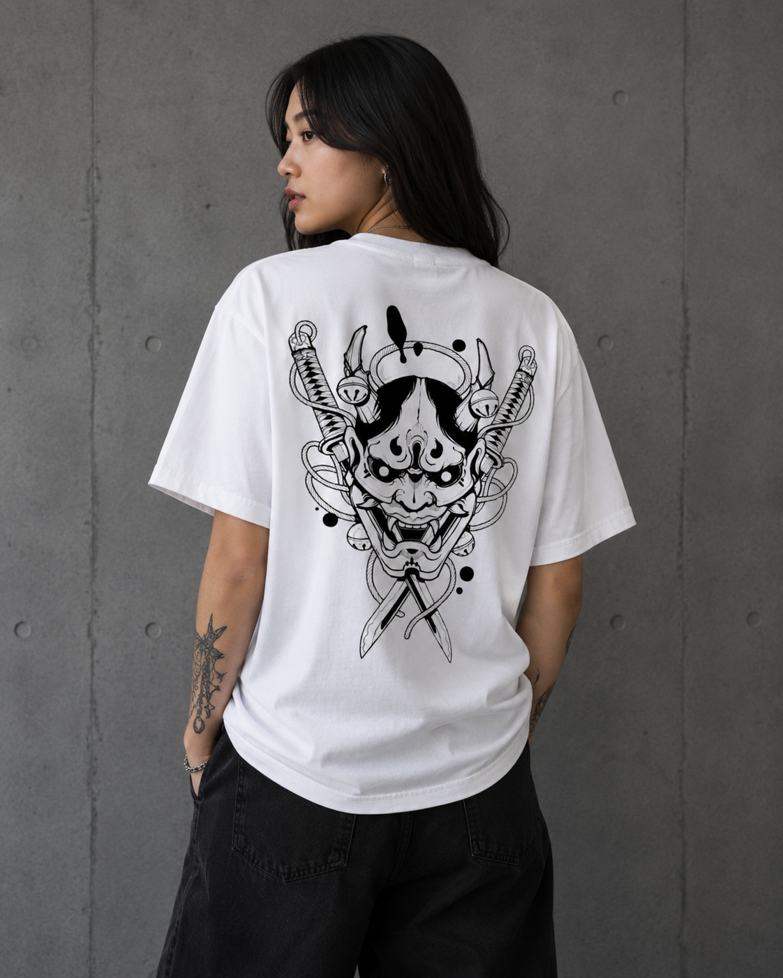 Inkfamous Trad Logo UniMask Katana White T