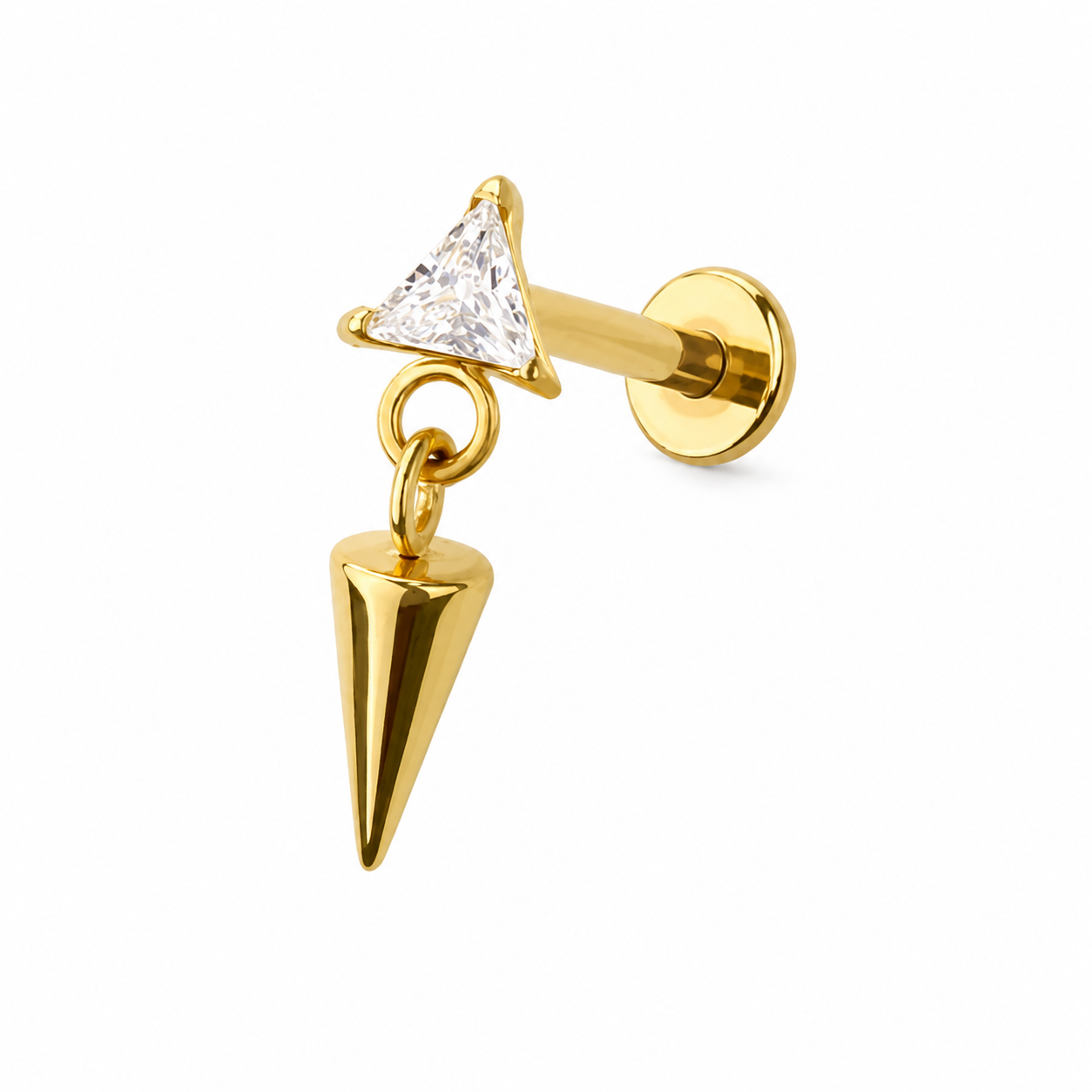 Titanium Triangle Dangle Spike Threadless Push Pin Labret 18G + Free taper